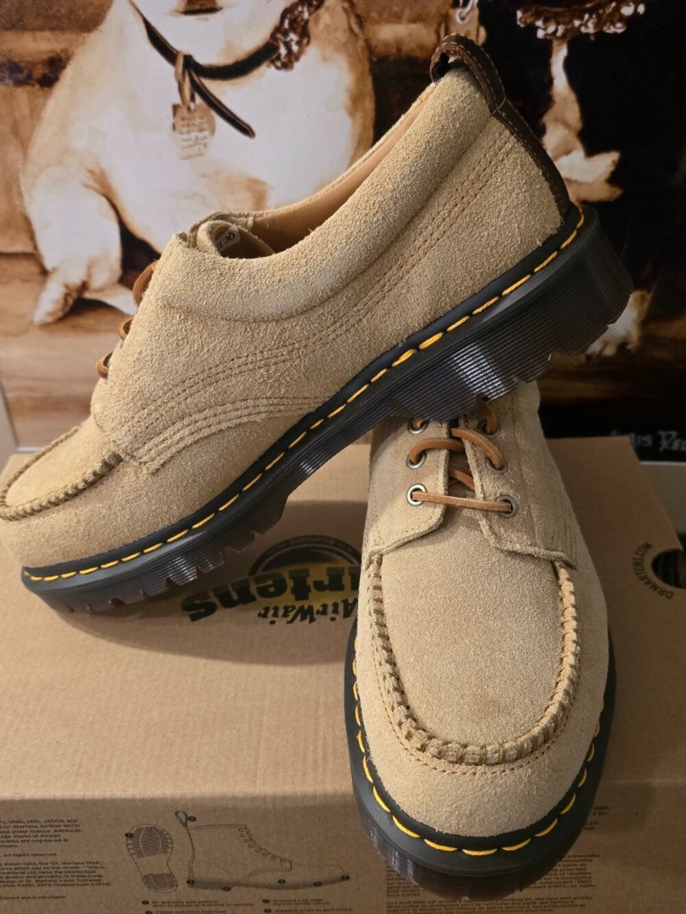 Dr. Martens Lowell Hairy Suede Orleans Moc Toe Tan Shoes Men's Size 12 US NEW